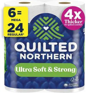 Quilted Northern Ultra Soft & Strong Toilet Paper, 6 Mega Rolls = 24 Regular Rolls, 4X Stronger*, Premium Soft Toilet Tissue Quilted Northern Ultra Soft & Strong Toilet Paper, 6 Mega Rolls = 24 Regular Rolls, 4X Stronger*, Premium Soft Toilet Tissue
