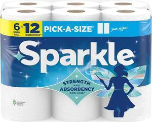 Sparkle Pick-A-Size Paper Towels, 6 Double Rolls (660 Sheets Total) - Strong 2-Ply Towels for Kitchen Cleanup and Everyday Messes Sparkle Pick-A-Size Paper Towels, 6 Double Rolls (660 Sheets Total) - Strong 2-Ply Towels for Kitchen Cleanup and Everyday Messes