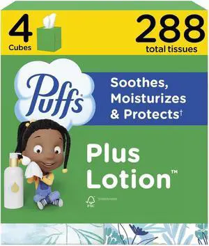 Puffs Facial Tissues Plus Lotion, 4 Mega Cube Boxes, 72 Facial Tissues per Box, Allergies and Colds (Packaging May Vary) Puffs Facial Tissues Plus Lotion, 4 Mega Cube Boxes, 72 Facial Tissues per Box, Allergies and Colds (Packaging May Vary)