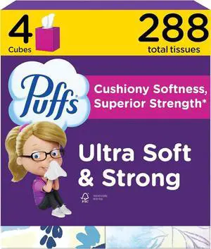 Puffs Facial Tissues Ultra Soft, 4 Mega Cube Boxes, 72 Facial Tissues per Box, Allergies and Colds (Packaging May Vary) Puffs Facial Tissues Ultra Soft, 4 Mega Cube Boxes, 72 Facial Tissues per Box, Allergies and Colds (Packaging May Vary)