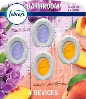 Febreze Bathroom Air Freshener, Odor-Fighting, Plug In Alternative, Air Fresheners for Small Spaces in Home, Bathroom, Kitchen, & Closet, Lilac & Peach Scents, 4ct (2 of Each Scent) Febreze Bathroom Air Freshener, Odor-Fighting, Plug In Alternative, Air Fresheners for Small Spaces in Home, Bathroom, Kitchen, & Closet, Lilac & Peach Scents, 4ct (2 of Each Scent)