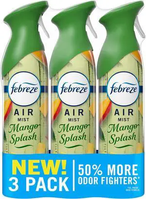Febreze Air Mist, Air Freshener Spray, Odor Fighting Room Spray, Deodorizer for Home Bathroom Kitchen Office Apartment Dorm Room Classroom, Mango Splash Scent, 8.1oz (Pack of 3) Febreze Air Mist, Air Freshener Spray, Odor Fighting Room Spray, Deodorizer for Home Bathroom Kitchen Office Apartment Dorm Room Classroom, Mango Splash Scent, 8.1oz (Pack of 3)