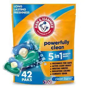 ARM & HAMMER Clean Burst 5-in-1 Laundry Detergent Power Paks, 42 Count ARM & HAMMER Clean Burst 5-in-1 Laundry Detergent Power Paks, 42 Count