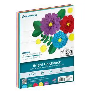 PrintWorks Bright Cardstock 8.5" x 11" - 50 Sheets - 5 Assorted Primary Colors - 65lb/176gsm - (00682) PrintWorks Bright Cardstock 8.5" x 11" - 50 Sheets - 5 Assorted Primary Colors - 65lb/176gsm - (00682)
