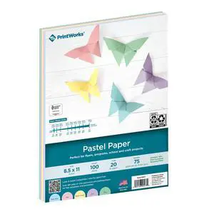 PrintWorks Pastel Paper 8.5"x11" 100 Sheets 5 Assorted Pastel Colors 30% Recycled 20lb/75gsm SFI Certified (00577) PrintWorks Pastel Paper 8.5"x11" 100 Sheets 5 Assorted Pastel Colors 30% Recycled 20lb/75gsm SFI Certified (00577)