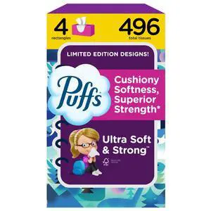 Puffs Ultra Soft Facial Tissues, 4 Family Boxes (124 Tissues per Box), for Allergies and Colds (Packaging May Vary) Puffs Ultra Soft Facial Tissues, 4 Family Boxes (124 Tissues per Box), for Allergies and Colds (Packaging May Vary)