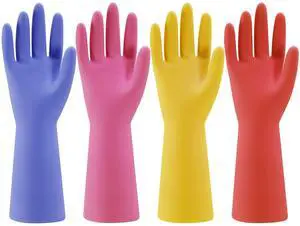 Rubber Kitchen Dishwashing Gloves - 4 Pairs Colorful Reusable Household Cleaning Gloves for Dishwashing and Cleaning Tasks, Flexible Long-Lasting and Non-Slip (Medium, Bl Rubber Kitchen Dishwashing Gloves - 4 Pairs Colorful Reusable Household Cleaning Gloves for Dishwashing and Cleaning Tasks, Flexible Long-Lasting and Non-Slip (Medium, Bl