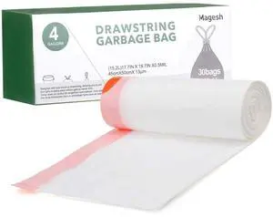 Magesh 4Gallon Small Drawstring Trash Bags, 30Counts, White Magesh 4Gallon Small Drawstring Trash Bags, 30Counts, White
