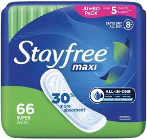 Stayfree Maxi Super Wingless Pads, Period and Leaks, 66ct Stayfree Maxi Super Wingless Pads, Period and Leaks, 66ct
