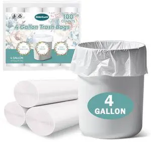 4 Gallon Small Trash Bags, 100 Count, Leakage-Proof, Unscented, White for Office Bedroom Bathroom 4 Gallon Small Trash Bags, 100 Count, Leakage-Proof, Unscented, White for Office Bedroom Bathroom