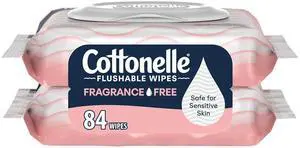 Cottonelle Fragrance Free Flushable Wipes, 42 Count (2 Packs of 42) Cottonelle Fragrance Free Flushable Wipes, 42 Count (2 Packs of 42)