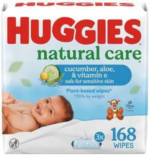 Huggies Natural Care Cucumber, Aloe & Vit E Baby Wipes, 3 Packs, 168 Wipes Huggies Natural Care Cucumber, Aloe & Vit E Baby Wipes, 3 Packs, 168 Wipes