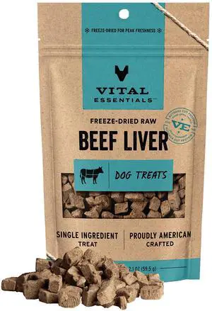 Vital Essentials Freeze Dried Dog Treats, Beef Liver, 2.1oz Bag Vital Essentials Freeze Dried Dog Treats, Beef Liver, 2.1oz Bag