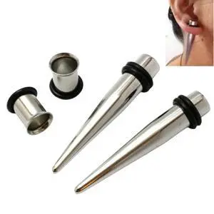 Stainless Steel 1G (7mm) Ear Stretching Kit with 2 Tapers & 2 Single Flare Tunnels, 4 Pieces Stainless Steel 1G (7mm) Ear Stretching Kit with 2 Tapers & 2 Single Flare Tunnels, 4 Pieces