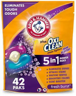 ARM & HAMMER Plus OxiClean Odor Blasters 5-in-1 Laundry Detergent Power Paks, Fresh Burst, 42 Ct ARM & HAMMER Plus OxiClean Odor Blasters 5-in-1 Laundry Detergent Power Paks, Fresh Burst, 42 Ct