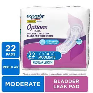 Equate Options Women's Incontinence Pads, Regular Length, Moderate Absorbency, 22 Count Equate Options Women's Incontinence Pads, Regular Length, Moderate Absorbency, 22 Count