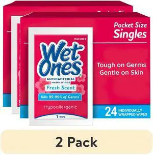(2 pack) Wet Ones Antibacterial Hand Wipes, Fresh Scent, 24 Ct Individually Wrapped Hand Wipes (2 pack) Wet Ones Antibacterial Hand Wipes, Fresh Scent, 24 Ct Individually Wrapped Hand Wipes