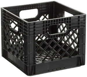 Juggernaut Storage 16QT Heavy-Duty Plastic Milk Crate with Built-in Handles, Black Juggernaut Storage 16QT Heavy-Duty Plastic Milk Crate with Built-in Handles, Black