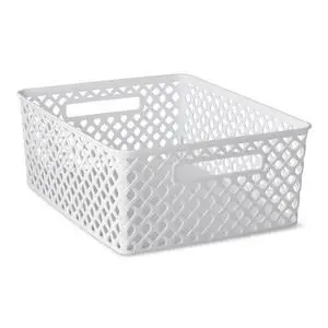 Mainstays Medium White Decorative Plastic Storage Basket 14 x 11.5 x 5.3 Inches Mainstays Medium White Decorative Plastic Storage Basket 14 x 11.5 x 5.3 Inches