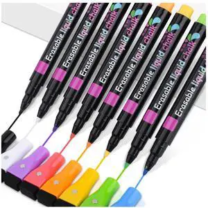 Liquid Chalk Markers Ultra Fine Tip 8 Pack - Wet Erase Markers for Acrylic Calendar, Whiteboard, Clear Glass, Low Odor, with Erasers Cap Liquid Chalk Markers Ultra Fine Tip 8 Pack - Wet Erase Markers for Acrylic Calendar, Whiteboard, Clear Glass, Low Odor, with Erasers Cap
