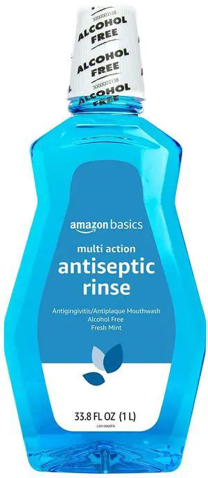 Amazon Basics Multi Action Antiseptic Oral Rinse, Alcohol-Free, Antiplaque, Antigingivitis, Fresh Mint Flavor, 1Liter (33.8FluidOunces), 1-Pack Amazon Basics Multi Action Antiseptic Oral Rinse, Alcohol-Free, Antiplaque, Antigingivitis, Fresh Mint Flavor, 1Liter (33.8FluidOunces), 1-Pack