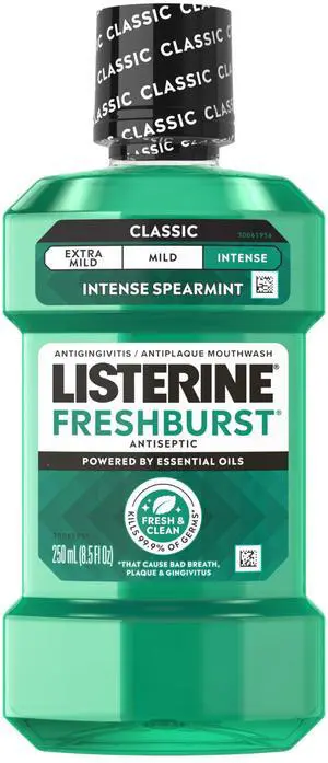 Listerine Freshburst Antiseptic Mouthwash, Spearmint, 8.5 fl oz/250 mL Listerine Freshburst Antiseptic Mouthwash, Spearmint, 8.5 fl oz/250 mL