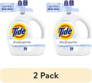 2 Pack Tide Free & Gentle Laundry Detergent Liquid for Sensitive Skin, Hypoallergenic, Unscented, 34 fl oz, 25 Loads 2 Pack Tide Free & Gentle Laundry Detergent Liquid for Sensitive Skin, Hypoallergenic, Unscented, 34 fl oz, 25 Loads
