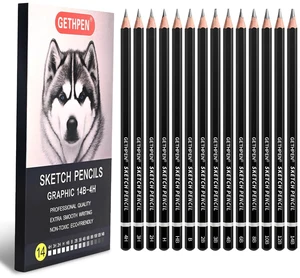 GETHPEN Drawing Sketching Pencil Set, 14 Pieces Graphite Pencils (14B-4H) GETHPEN Drawing Sketching Pencil Set, 14 Pieces Graphite Pencils (14B-4H)