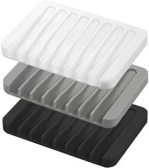 Self-Draining Silicone Soap Holder, 3-Pack Waterfall Drainer for Bathroom, Extend Soap Life, Keep Dry & Clean, Easy Cleaning (Black, White, Gray) Self-Draining Silicone Soap Holder, 3-Pack Waterfall Drainer for Bathroom, Extend Soap Life, Keep Dry & Clean, Easy Cleaning (Black, White, Gray)