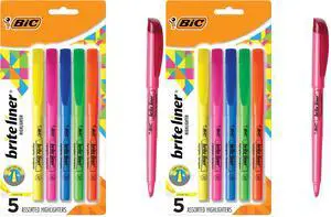BIC Brite Liner Highlighters, Chisel Tip, 5-Count, Assorted Colors, Pack of 2 BIC Brite Liner Highlighters, Chisel Tip, 5-Count, Assorted Colors, Pack of 2