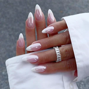 Almond French Tip Press on Nails Medium Chrome Design 24Pcs for Women Almond French Tip Press on Nails Medium Chrome Design 24Pcs for Women