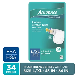Assurance Unisex Stretch Briefs with Tabs, L/XL, 34 Count Assurance Unisex Stretch Briefs with Tabs, L/XL, 34 Count