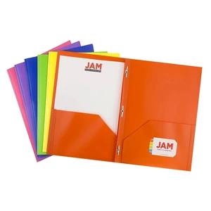 JAM Paper Plastic 2 Pocket School Prong Folders, 9.5 x 11.75, Assorted Primary Colors, 6/Pack JAM Paper Plastic 2 Pocket School Prong Folders, 9.5 x 11.75, Assorted Primary Colors, 6/Pack