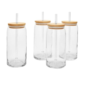 Mainstays Briar Can Glass Drinkware with Lids and Straws, Set of 4 Mainstays Briar Can Glass Drinkware with Lids and Straws, Set of 4