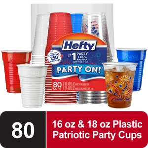 Hefty Party On 16oz & 18oz Disposable Plastic Party Cups, Patriotic Assorted Colors and Festive Print, 80 Count Hefty Party On 16oz & 18oz Disposable Plastic Party Cups, Patriotic Assorted Colors and Festive Print, 80 Count