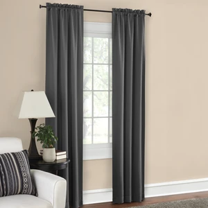 Mainstays Solid Blackout Curtain Panel Pair, Set of 2, 30in W x 84in L, Charcoal Gray Mainstays Solid Blackout Curtain Panel Pair, Set of 2, 30in W x 84in L, Charcoal Gray