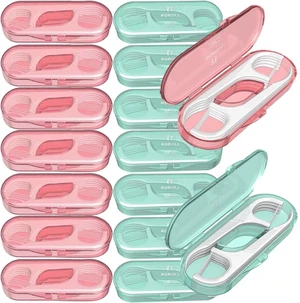 QUALIALL Travel Dental Floss Pick Case, 14-Pack, Green, Pink QUALIALL Travel Dental Floss Pick Case, 14-Pack, Green, Pink