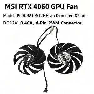 87mm GPU Cooling Fan PLD09210S12HH, DC12V 4Pin PWM Video Card Cooler Replacement for MSI RTX 4060,4060Ti,4070 VENTUS 2X OC Graphics Card 87mm GPU Cooling Fan PLD09210S12HH, DC12V 4Pin PWM Video Card Cooler Replacement for MSI RTX 4060,4060Ti,4070 VENTUS 2X OC Graphics Card