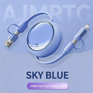 AJMRTC 100W PD 4 in 1 Retractable Charging Cable, Interchangeable USB-A USB-C to Lightning Type-C Portable Travel Car Charger Cord for iPhone, MacBook, Android Laptops AJMRTC 100W PD 4 in 1 Retractable Charging Cable, Interchangeable USB-A USB-C to Lightning Type-C Portable Travel Car Charger Cord for iPhone, MacBook, Android Laptops