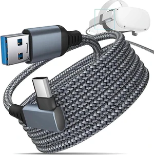 AJMRTC VR Link Cable 16.4FT/5M Braided, USB3.2 A to C 5Gbps HighSpeed Data Transfer Fast Charging Cord for Meta Quest 3/3S/2/1 VR Headset, PC Steam VR Gaming AJMRTC VR Link Cable 16.4FT/5M Braided, USB3.2 A to C 5Gbps HighSpeed Data Transfer Fast Charging Cord for Meta Quest 3/3S/2/1 VR Headset, PC Steam VR Gaming