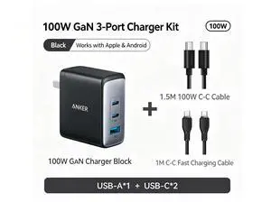 100W GaN 3Port USB Charger Block, Foldable Plug Wall Charger(2 USBC +1 USBA), PD Fast Charging Kit with 1.5M 100W USBC to C Cable & Bonus 1M CC Cord for Laptop, Phone, Tablet 100W GaN 3Port USB Charger Block, Foldable Plug Wall Charger(2 USBC +1 USBA), PD Fast Charging Kit with 1.5M 100W USBC to C Cable & Bonus 1M CC Cord for Laptop, Phone, Tablet
