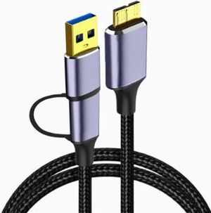 AJMRTC 2M 2in1 USBC to Micro USB 3.0 Cable, USBC Male to MicroB High Speed Data Cord, 5Gbps Transfer Cable for External Hard Drive, SSD and MicroB Storage Devices AJMRTC 2M 2in1 USBC to Micro USB 3.0 Cable, USBC Male to MicroB High Speed Data Cord, 5Gbps Transfer Cable for External Hard Drive, SSD and MicroB Storage Devices