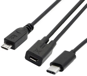 AJMRTC USBC to Micro USB Adapter Cable, 2Port Splitter Extension Cord, 28 AWG Wire Gauge, USB 3.1 Micro USB Male to Micro USB Female Black Cable for Charging and Data Sync MicroB Devices AJMRTC USBC to Micro USB Adapter Cable, 2Port Splitter Extension Cord, 28 AWG Wire Gauge, USB 3.1 Micro USB Male to Micro USB Female Black Cable for Charging and Data Sync MicroB Devices