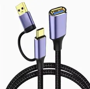 AJMRTC 1M 2in1 USBC to USBA Female OTG Adapter Cable, USB 3.2 to USB 3.0 5Gbps HighSpeed Data Transfer Braided Extension Cord for Flash Drive, Mouse, Keyboard and USBC Devices AJMRTC 1M 2in1 USBC to USBA Female OTG Adapter Cable, USB 3.2 to USB 3.0 5Gbps HighSpeed Data Transfer Braided Extension Cord for Flash Drive, Mouse, Keyboard and USBC Devices