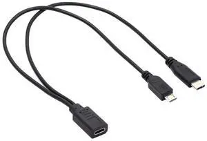 AJMRTC USBC Female Splitter Extension Cable, USBC Female Input to USBC Male & MicroUSB Male Dual Output, USB 3.1 Charging & Data Sync, 32AWG Copper Core YCable for TypeC and MicroB Portable Dev AJMRTC USBC Female Splitter Extension Cable, USBC Female Input to USBC Male & MicroUSB Male Dual Output, USB 3.1 Charging & Data Sync, 32AWG Copper Core YCable for TypeC and MicroB Portable Dev
