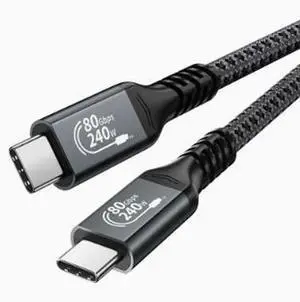 AJMRTC USB4 TypeC to TypeC Cable, 80Gbps UltraHighSpeed Data Transfer Cord, 240W PD 3.1 Fast Charging, 4K@144Hz Video Output with Builtin EMarker Chip for Laptops, Docking Stations, External SSD AJMRTC USB4 TypeC to TypeC Cable, 80Gbps UltraHighSpeed Data Transfer Cord, 240W PD 3.1 Fast Charging, 4K@144Hz Video Output with Builtin EMarker Chip for Laptops, Docking Stations, External SSD