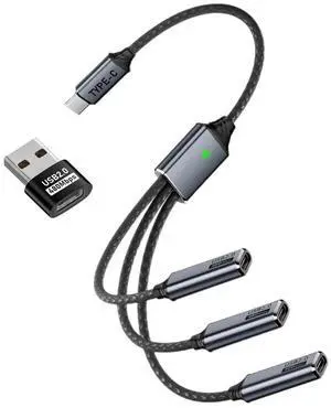 AJMRTC USBC to 3Port USB 2.0 Hub Cable, BusPowered 1to3 MultiPort Splitter Adapter, Compact Portable Data Hub for Laptops, Desktops, Smartphones, Mouse, Keyboard, Printer, Flash Drives AJMRTC USBC to 3Port USB 2.0 Hub Cable, BusPowered 1to3 MultiPort Splitter Adapter, Compact Portable Data Hub for Laptops, Desktops, Smartphones, Mouse, Keyboard, Printer, Flash Drives