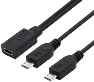 AJMRTC TypeC USBC Female DC 5V to Dual Micro USB 5Pin Male Splitter Extension Charging Cable, YShape Power Supply Cord for MultiDevice Simultaneous Charging AJMRTC TypeC USBC Female DC 5V to Dual Micro USB 5Pin Male Splitter Extension Charging Cable, YShape Power Supply Cord for MultiDevice Simultaneous Charging
