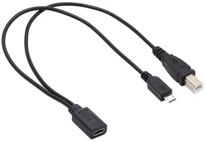 AJMRTC Black USBC Female to USB2.0 TypeB & MicroUSB Male Splitter Extension Charging Cable, 32AWG YCord for Simultaneous Power Supply for Printers, Cameras, MicroUSB Powered Electronic Gadgets AJMRTC Black USBC Female to USB2.0 TypeB & MicroUSB Male Splitter Extension Charging Cable, 32AWG YCord for Simultaneous Power Supply for Printers, Cameras, MicroUSB Powered Electronic Gadgets