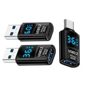 AJMRTC 3Pack USBC to USB3.2 Gen2 TypeA Tester Adapter 10Gbps Smart LED Display, USB Power Detector for Monitoring Voltage Current Fast Charging & Data Testing AJMRTC 3Pack USBC to USB3.2 Gen2 TypeA Tester Adapter 10Gbps Smart LED Display, USB Power Detector for Monitoring Voltage Current Fast Charging & Data Testing